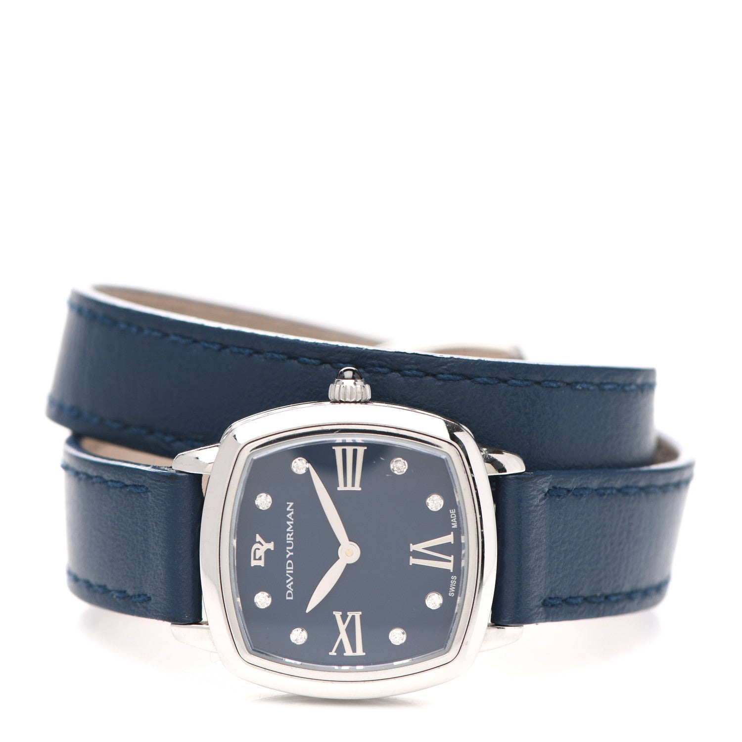 David Yurman Stainless Steel Calfskin Diamond 27mm Albion Wrap Quartz Watch Navy 2 of 4