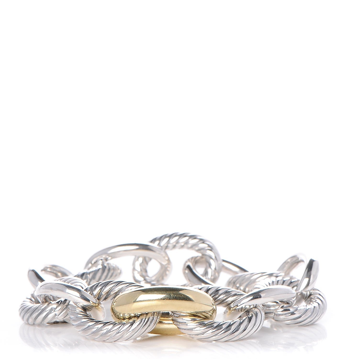David Yurman Sterling Silver 18K Yellow Gold 19mm Extra Large Oval Link Bracelet 1 of 7