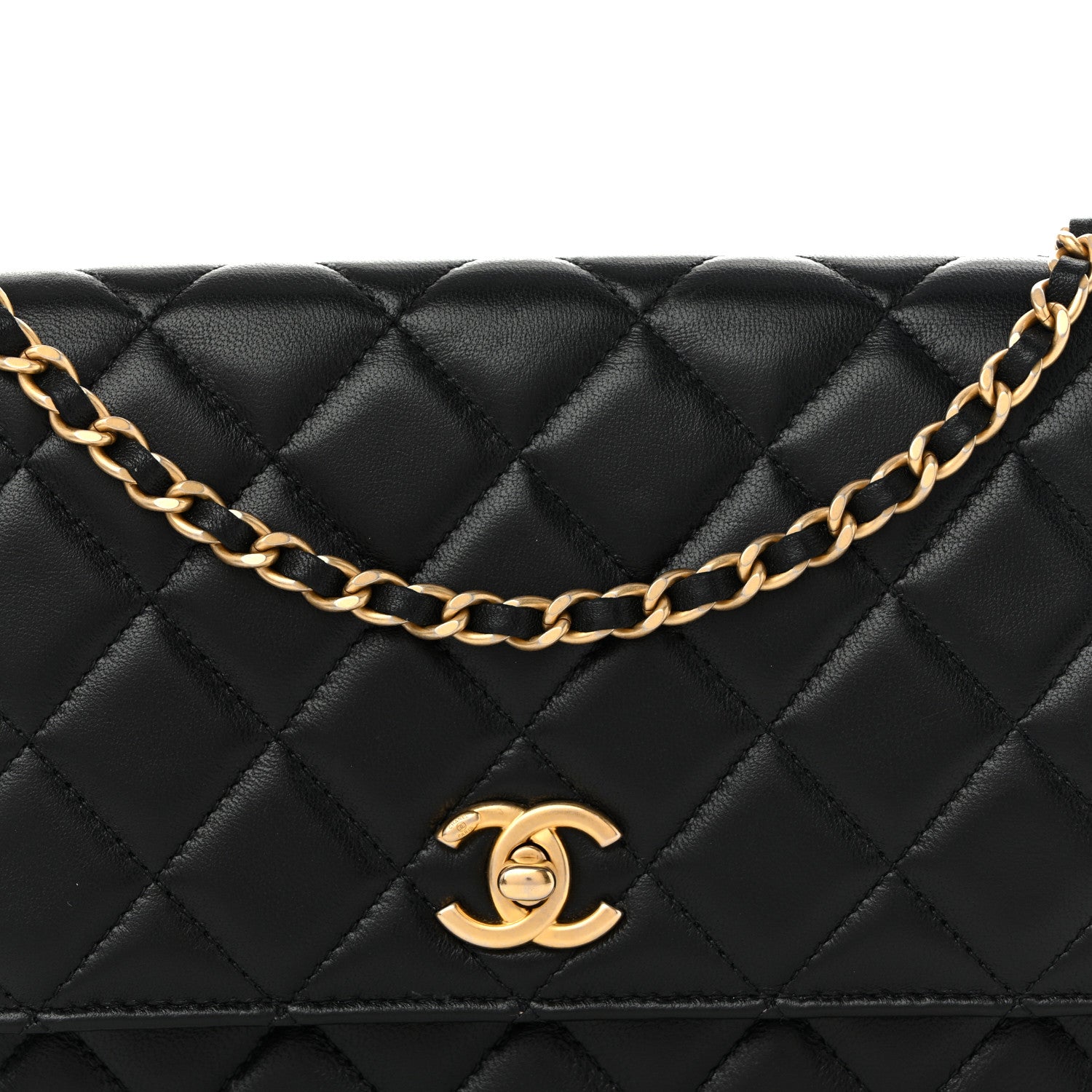 Chanel Lambskin Quilted CC Pearl Crush Wallet on Chain WOC Black 9 of 11
