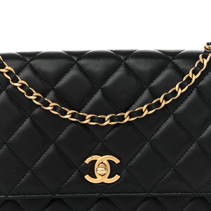 Chanel Lambskin Quilted CC Pearl Crush Wallet on Chain WOC Black 9 of 11