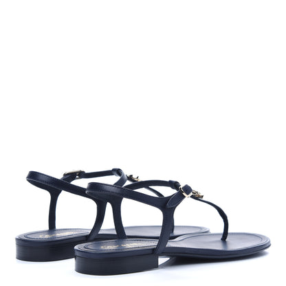 Chanel Lambskin Crystal CC Thong Sandals 37 Navy 4 of 10