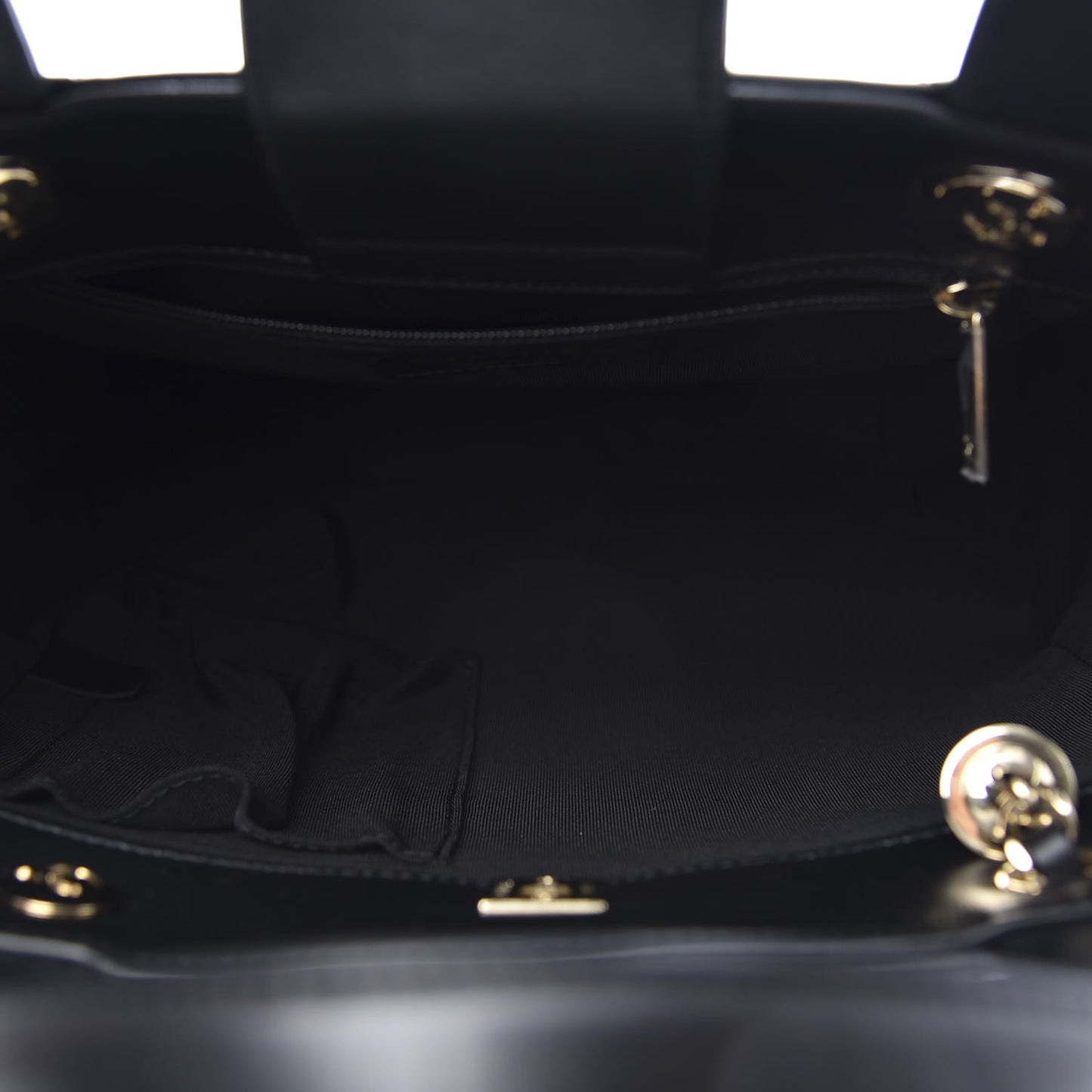 Calfskin Chevron Quilted Small Statement Shopping Tote Black