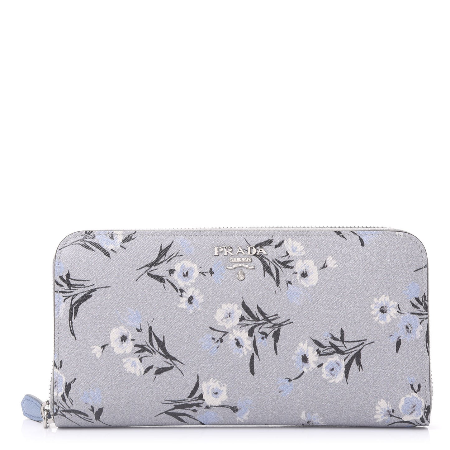 Saffiano Floral Print Metal Zip Around Wallet Acciaio