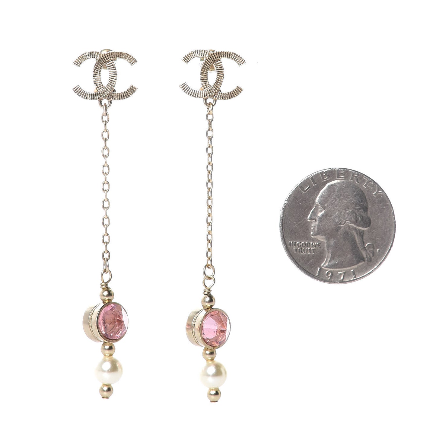 Crystal Pearl CC Drop Earrings Pink Gold