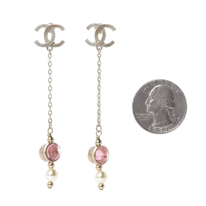 Chanel Crystal Pearl CC Drop Earrings Pink Gold 2 of 4