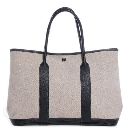 Hermes Toile Leather Garden Party MM Tote Black 1 of 7