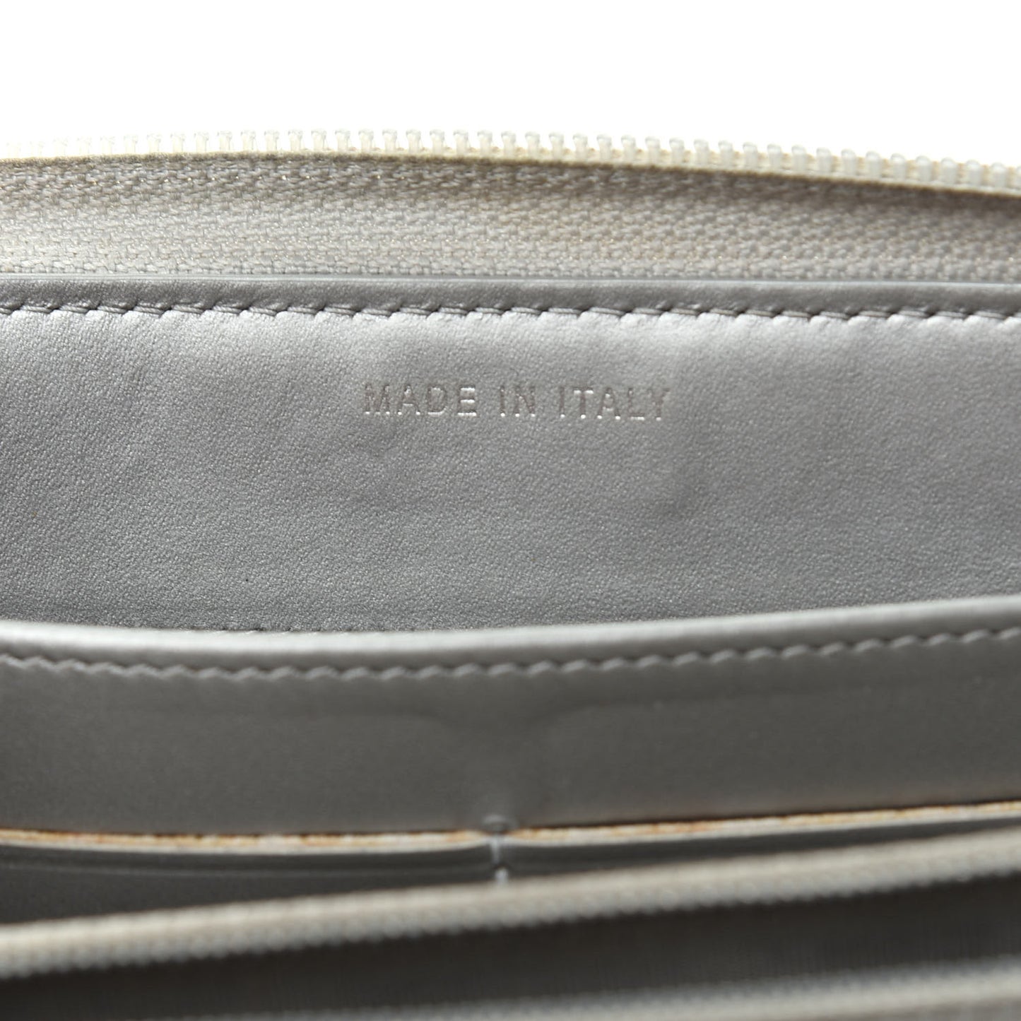 Metallic Calfskin Quilted Boy Zip Around Wallet Silver