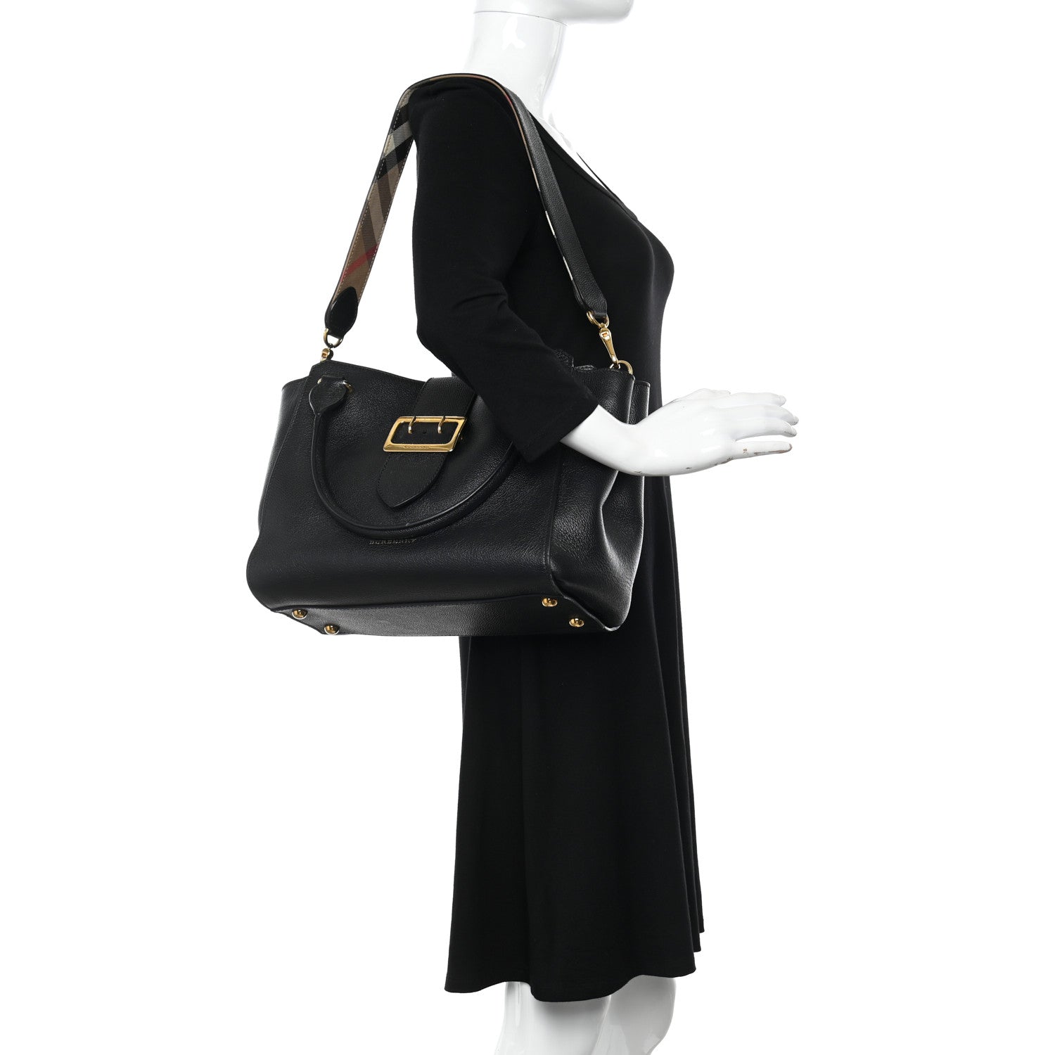 Burberry Soft Grain Calfskin Medium Buckle Tote Black 2 of 14