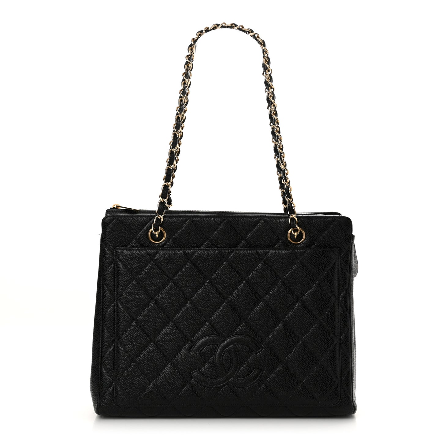 Caviar Quilted Zip Tote Black