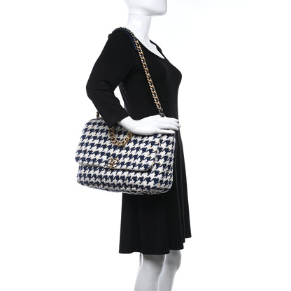 Chanel Tweed Quilted Maxi Chanel 19 Flap Ecru Navy Blue Multicolor 2 of 9
