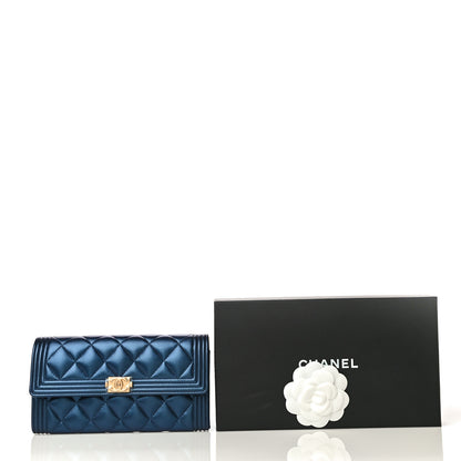 Chanel Metallic Lambskin Quilted Large Boy Gusset Flap Wallet Blue 19 of 19