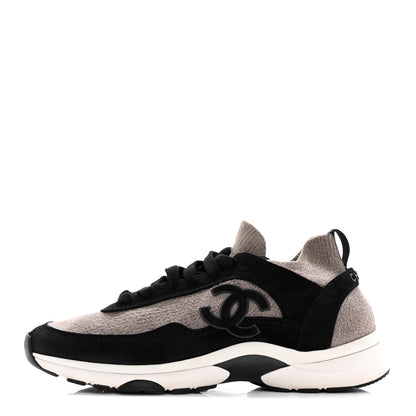 Chanel Fabric Suede Calfskin CC Sneakers 40.5 Grey Black 1 of 9