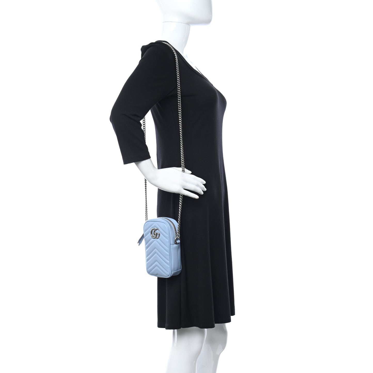 Calfskin Matelasse Mini GG Marmont Crossbody Bag Porcelain Light Blue