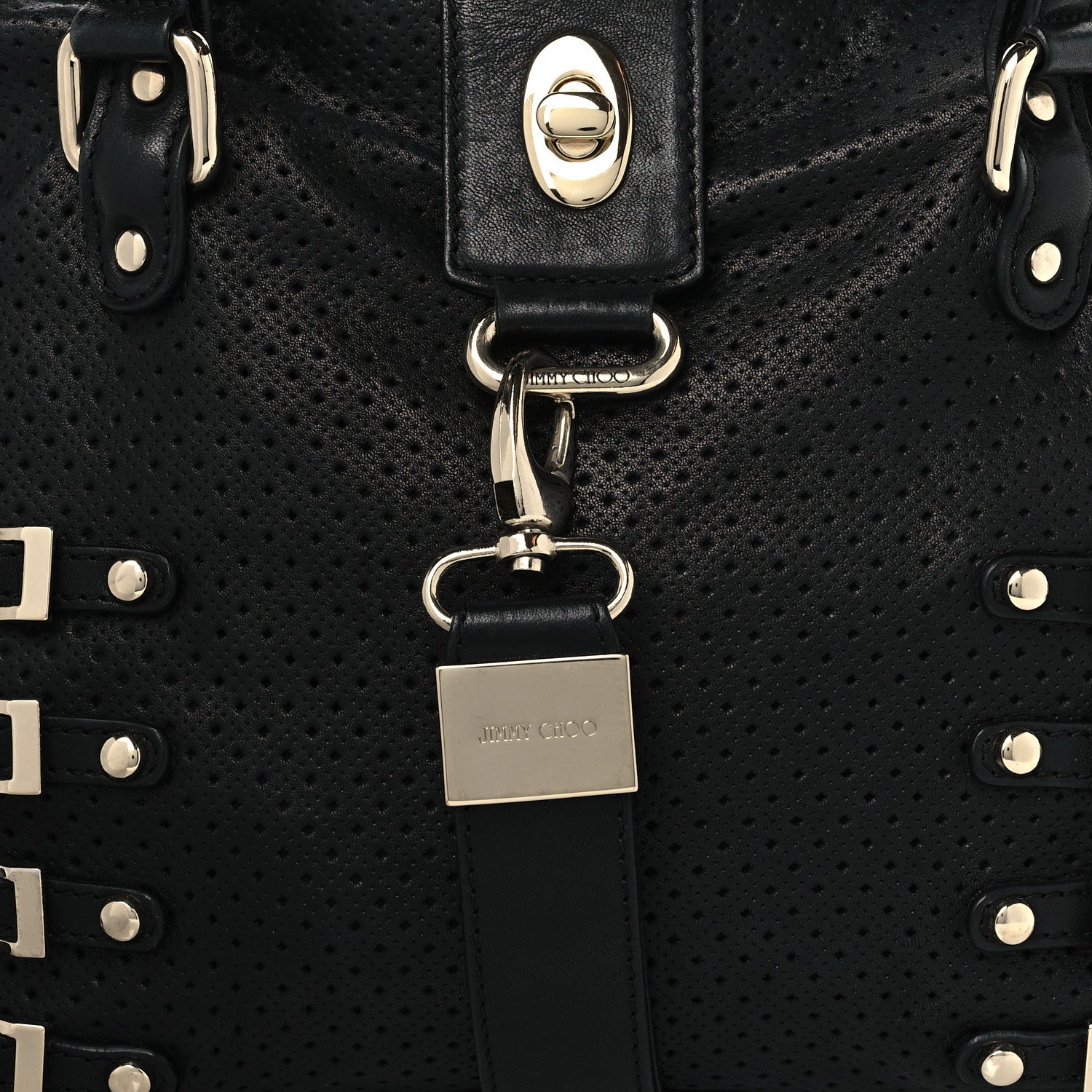 Jimmy Choo Calfskin Perforated Blythe L Tote Black 6 of 8