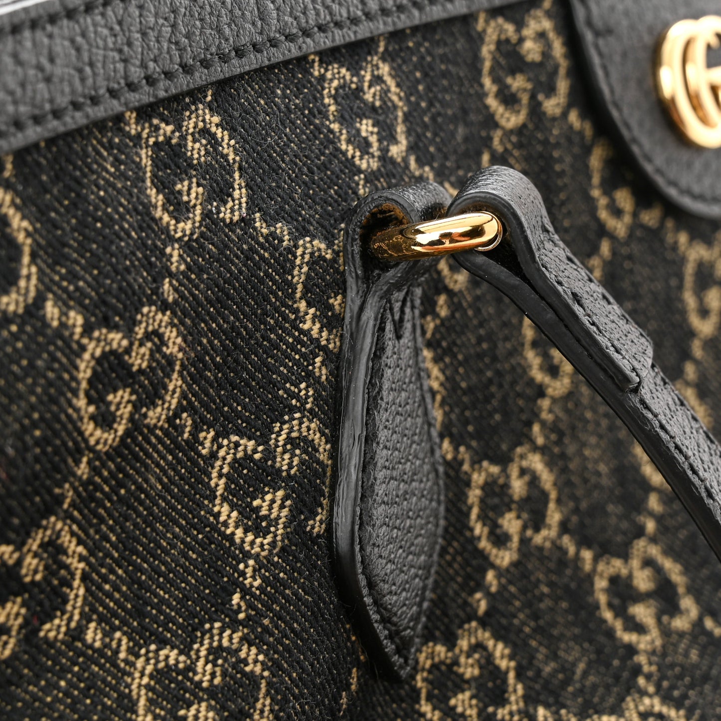 Jacquard Black Denim GG Monogram Medium Ophidia Shopping Tote Black Ivory