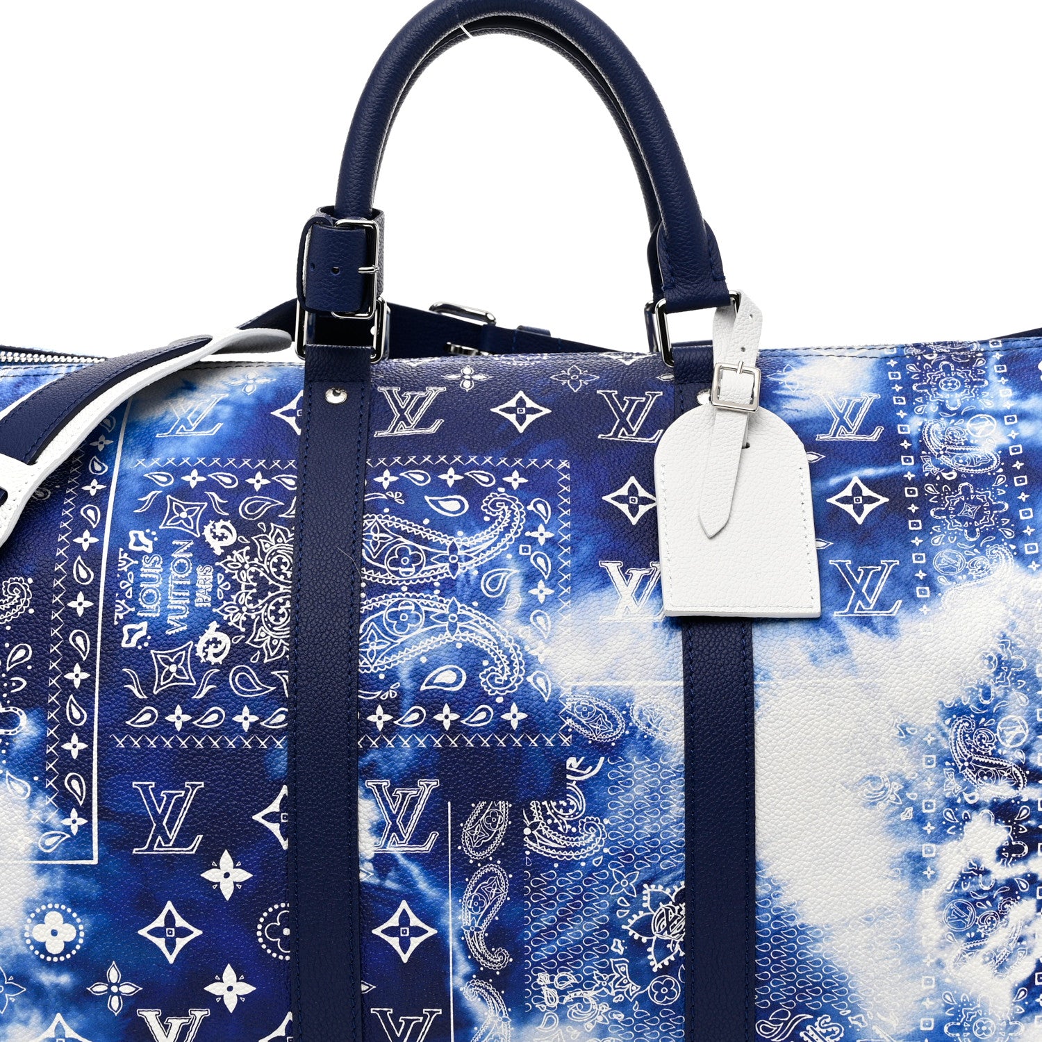 Louis Vuitton Cowhide Monogram Bandana Keepall Bandouliere 50 Blue 6 of 9