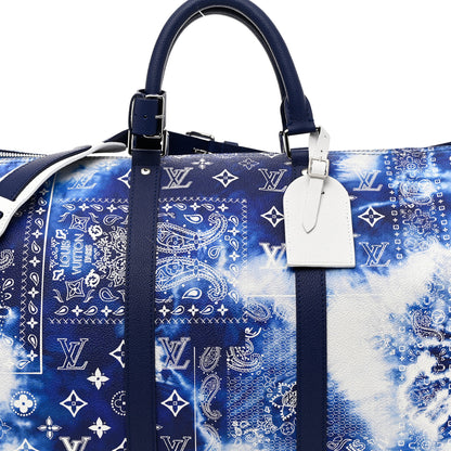 Louis Vuitton Cowhide Monogram Bandana Keepall Bandouliere 50 Blue 6 of 9
