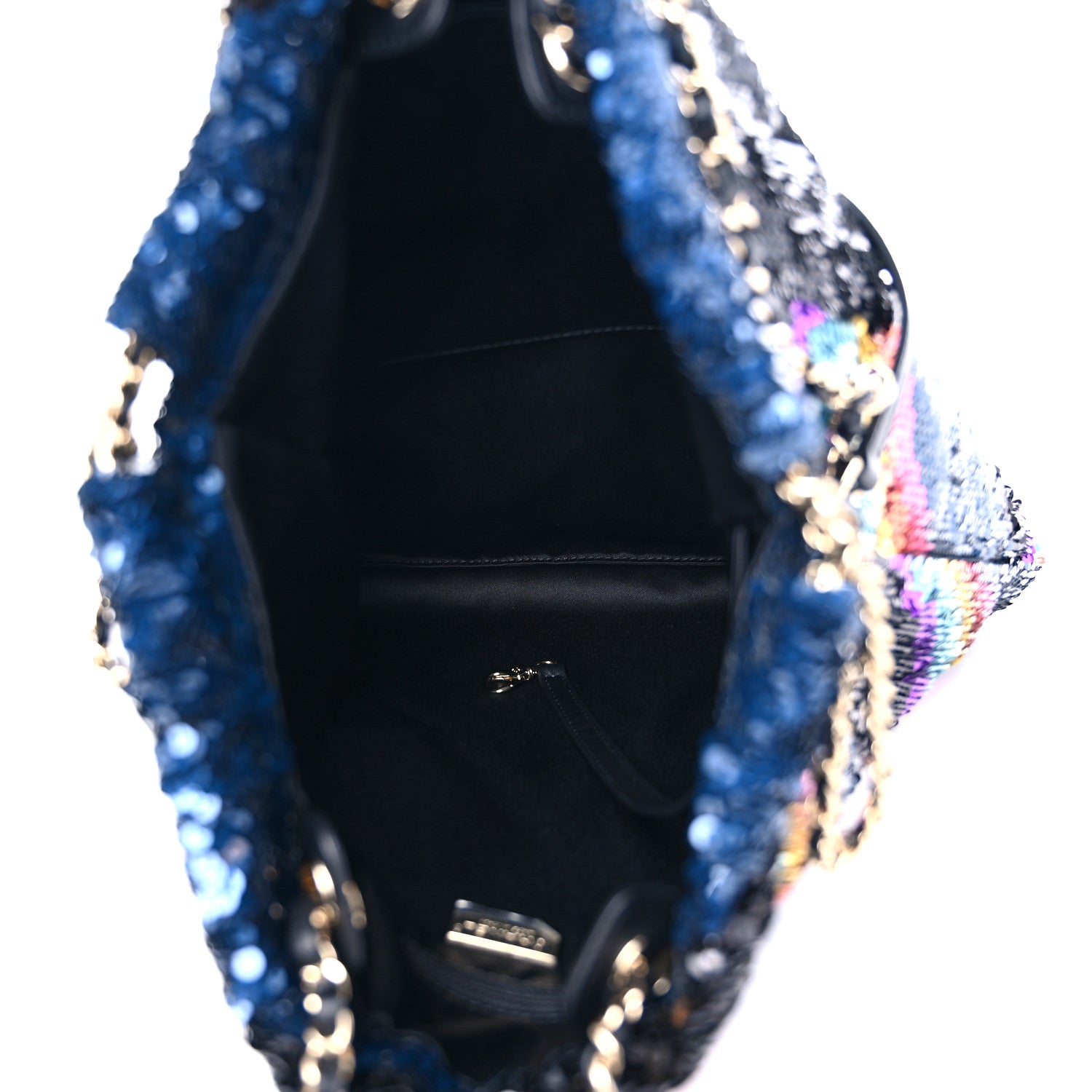 Chanel Sequin Drawstring Tote Blue Black Multicolor 4 of 8