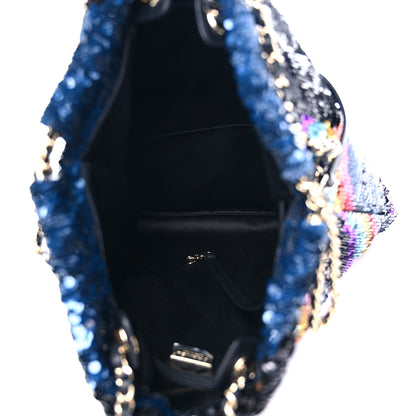 Chanel Sequin Drawstring Tote Blue Black Multicolor 4 of 8
