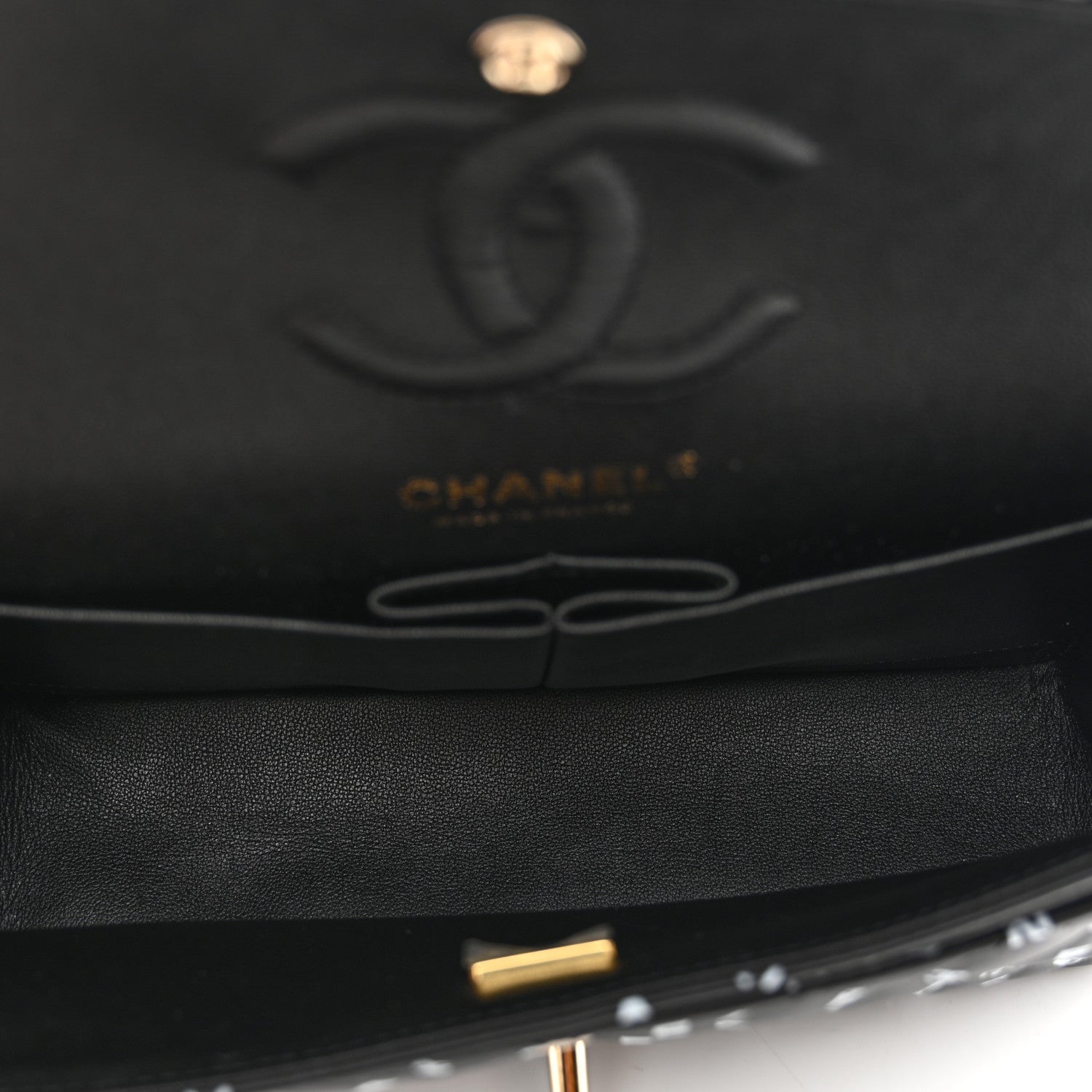 Chanel Lambskin Quilted Logo CC Printed Small Double Flap Black White 6 of 11