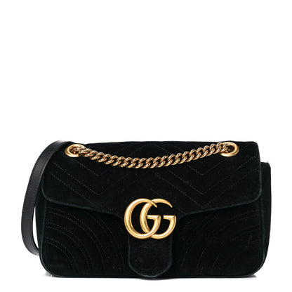 Gucci Velvet Matelasse Small GG Marmont Shoulder Bag Black 1 of 15