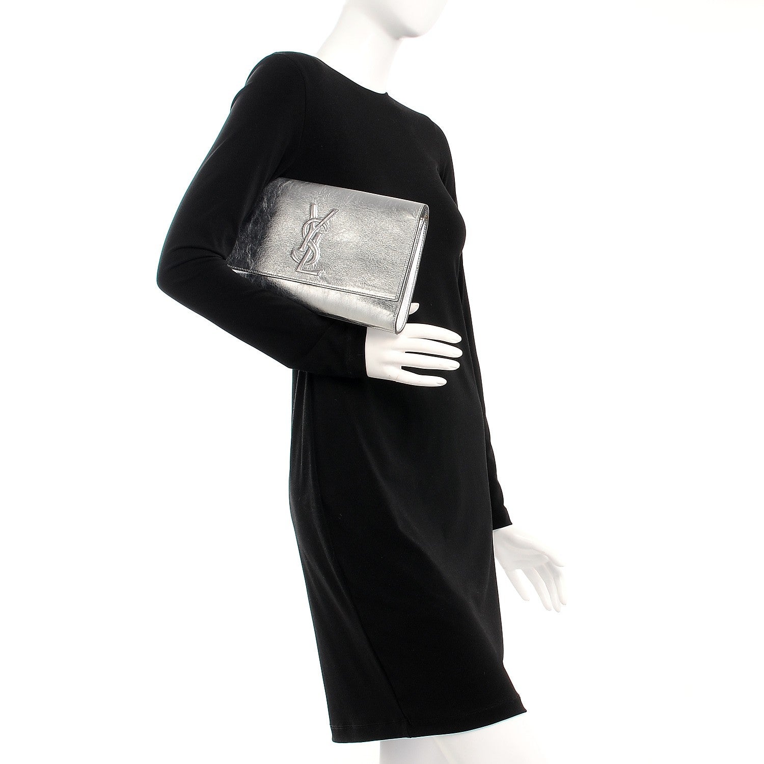 Saint Laurent Metallic Calfskin Monogram Large Belle De Jour Clutch Silver 2 of 10