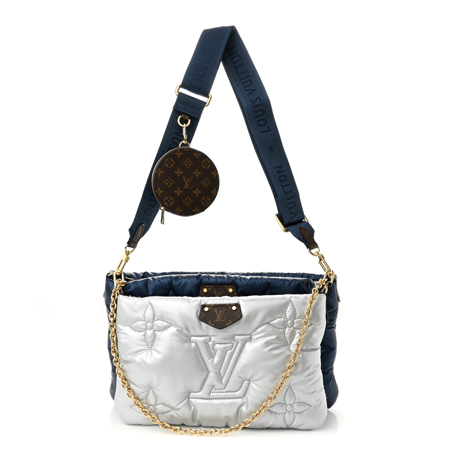 Econyl Monogram Pillow Maxi Multi Pochette Accessories Navy Silver
