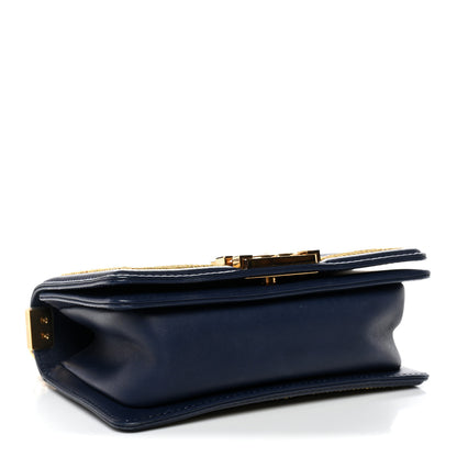 Chanel Calfskin Chevron Quilted Braided Small Boy Flap White Navy 4 of 12