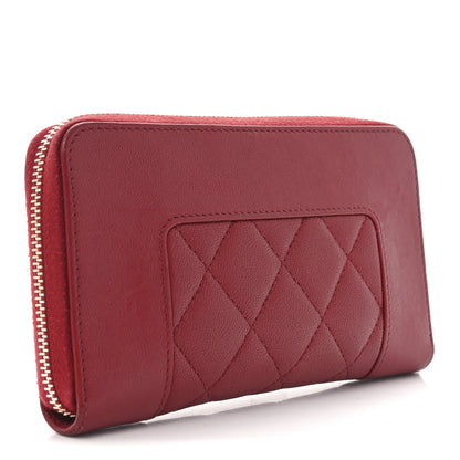 Chanel Sheepskin Quilted Medium Mademoiselle Vintage Zip Around Wallet Red 3 of 9