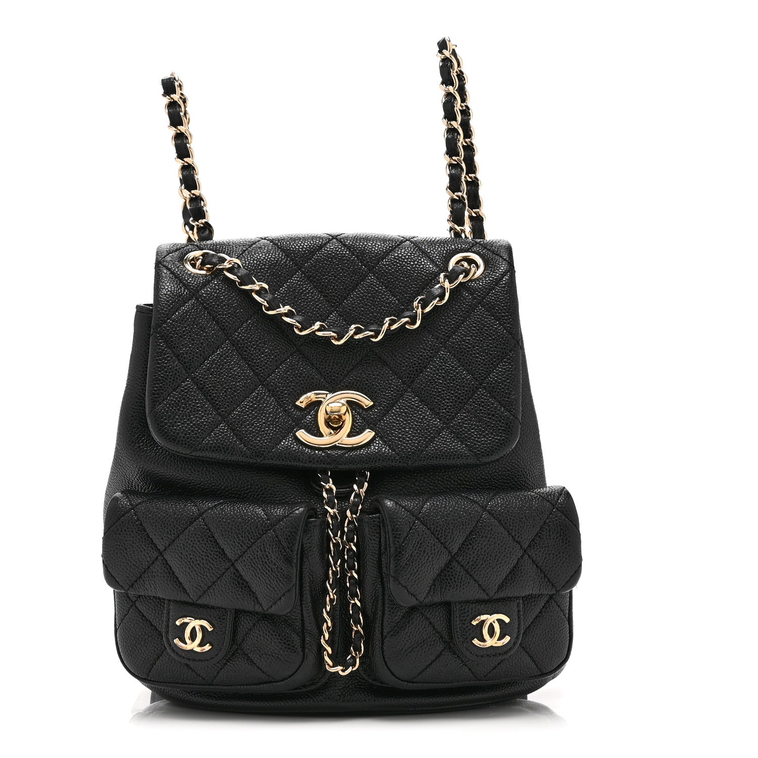 Chanel Shiny Caviar Quilted Medium Duma Pockets Drawstring Backpack Black 1 of 9