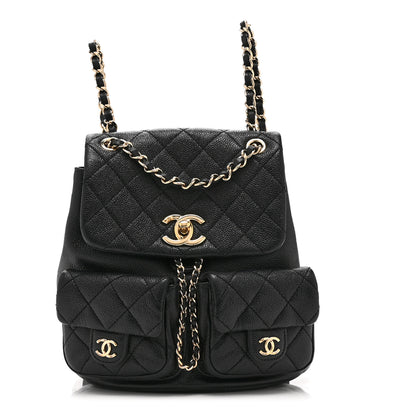 Chanel Shiny Caviar Quilted Medium Duma Pockets Drawstring Backpack Black 1 of 9