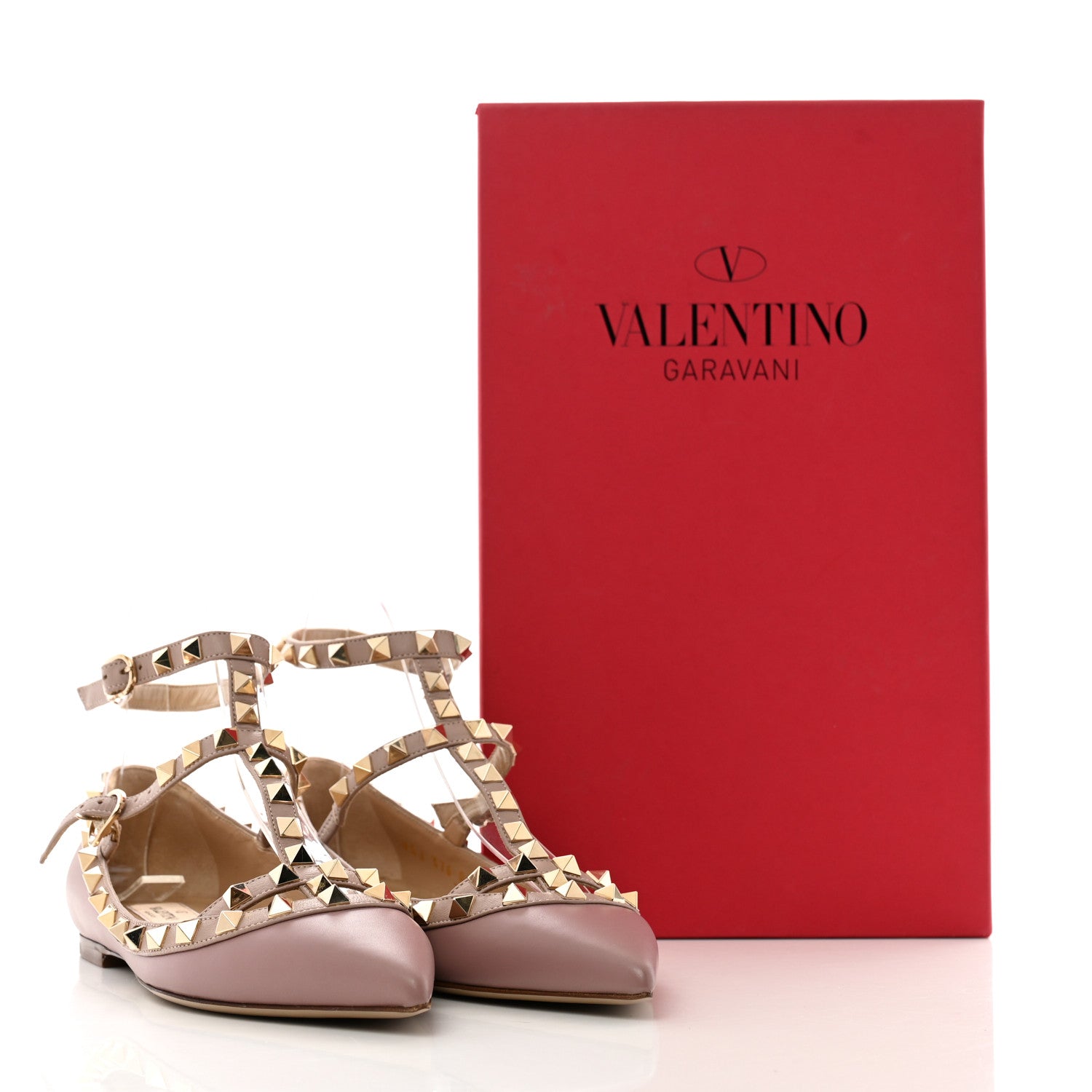 Valentino Garavani Calfskin Nappa Rockstud Cage Ballerina Flats 35 Grey Pink Poudre 12 of 12