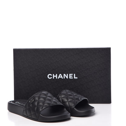Chanel Lambskin Quilted CC Mules Sandals 37 Black 9 of 9