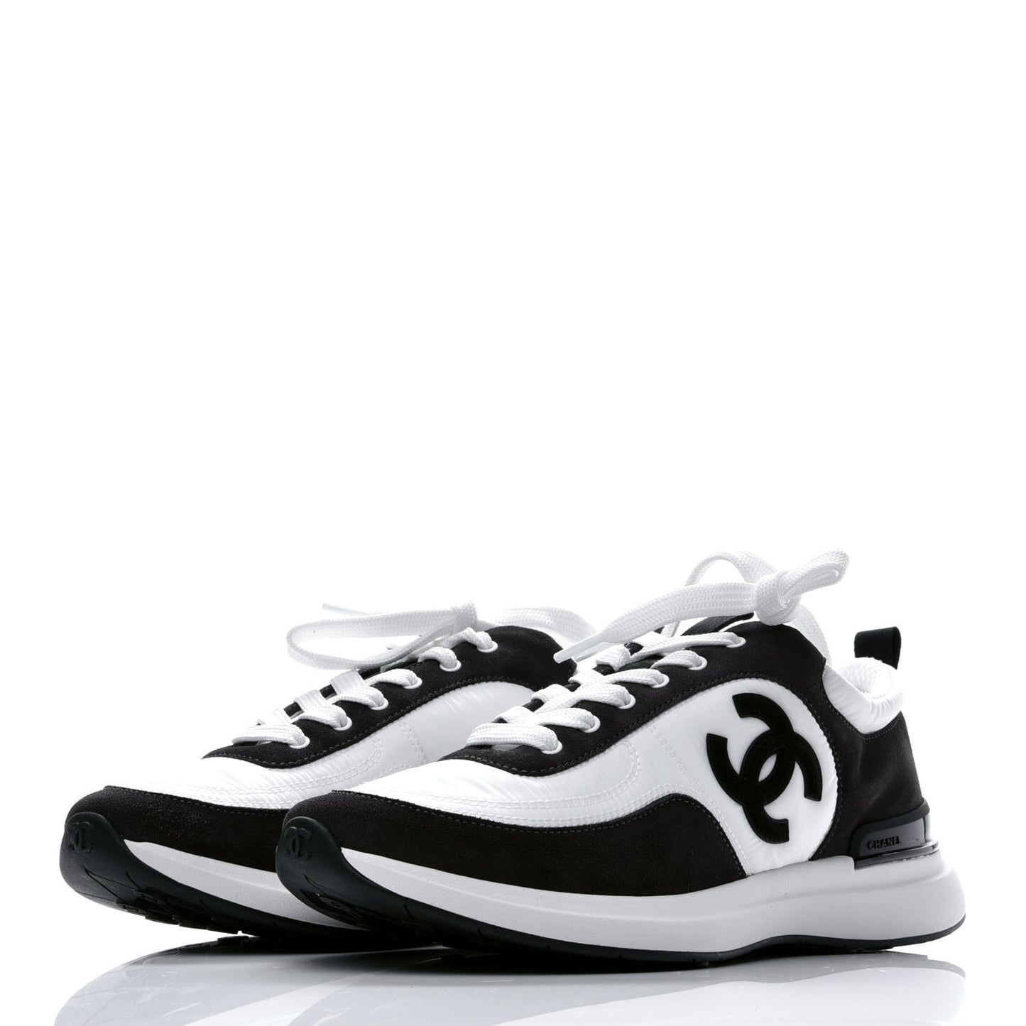 Nylon Calfskin Suede Womens CC Sneakers 39 White Black