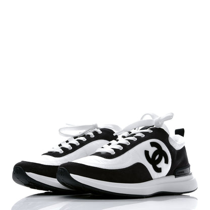 Chanel Nylon Calfskin Suede Womens CC Sneakers 39 White Black 3 of 8