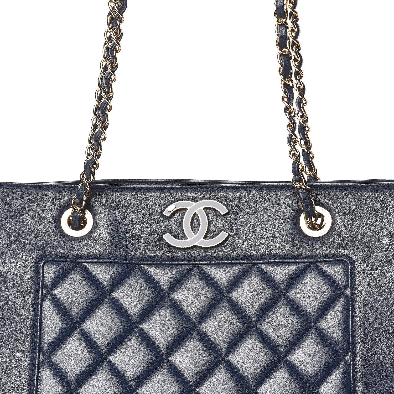 Chanel Sheepskin Quilted Mademoiselle Vintage Shopping Tote Navy 12 of 16