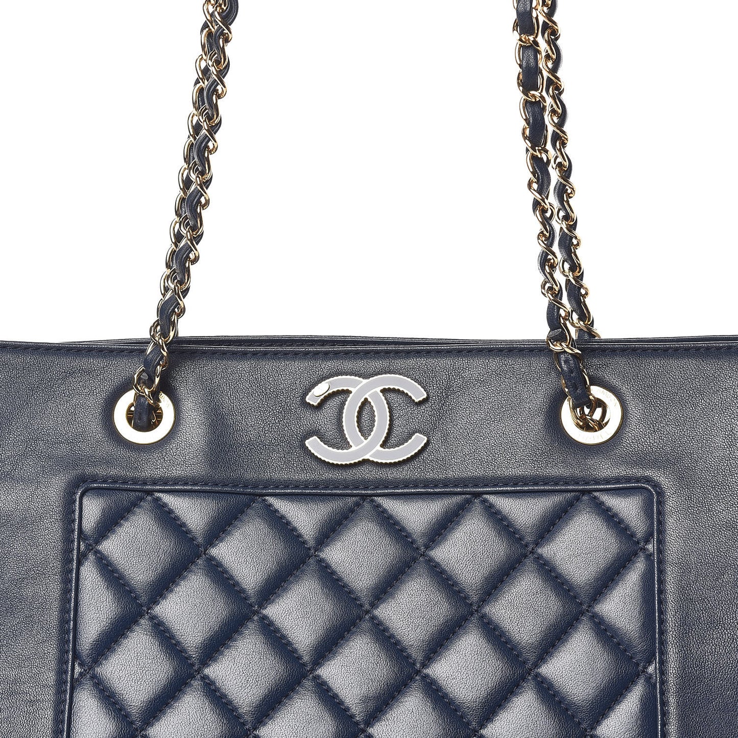 Sheepskin Quilted Mademoiselle Vintage Shopping Tote Navy