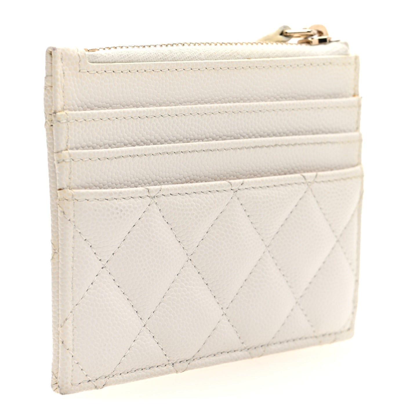 Caviar Quilted CC Zip Card Holder White