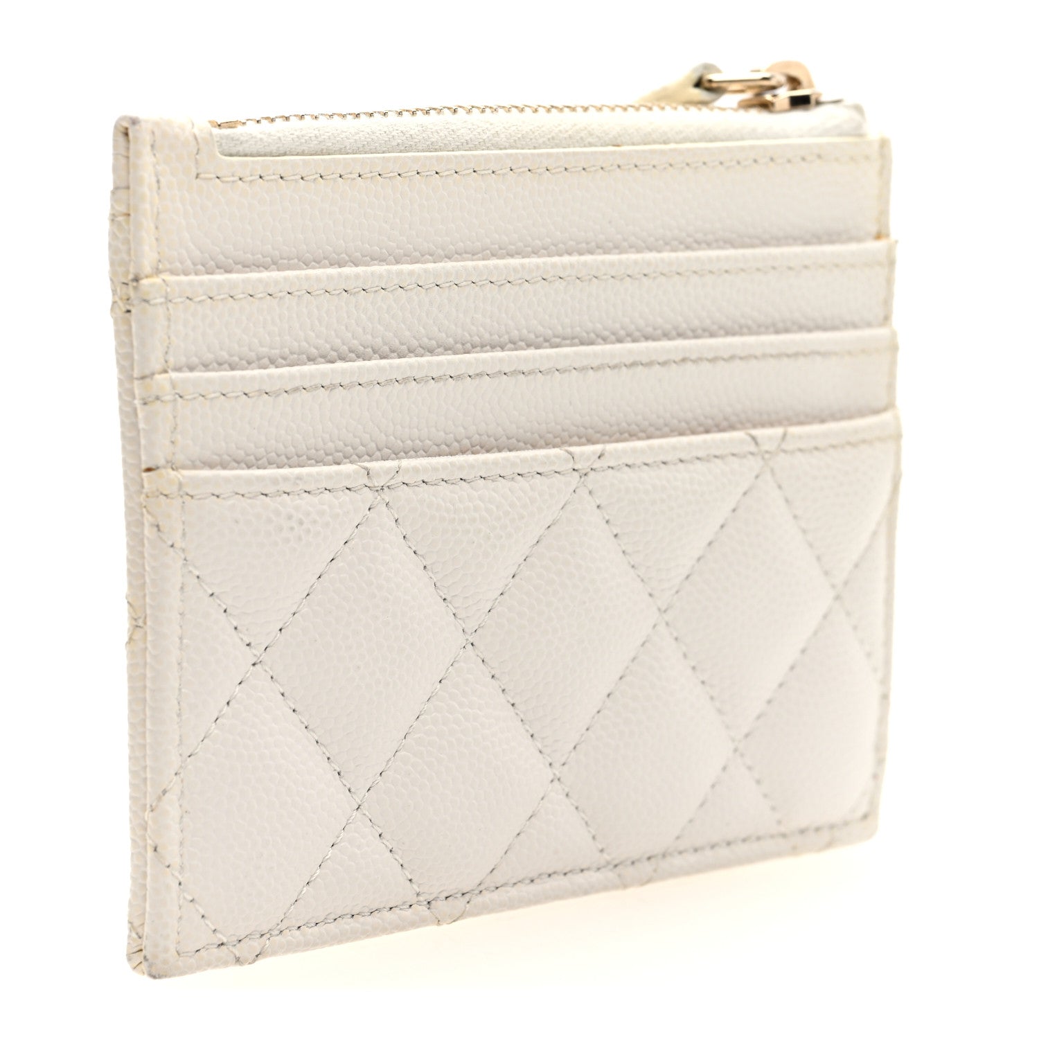 Chanel Caviar Quilted CC Zip Card Holder White 3 of 8