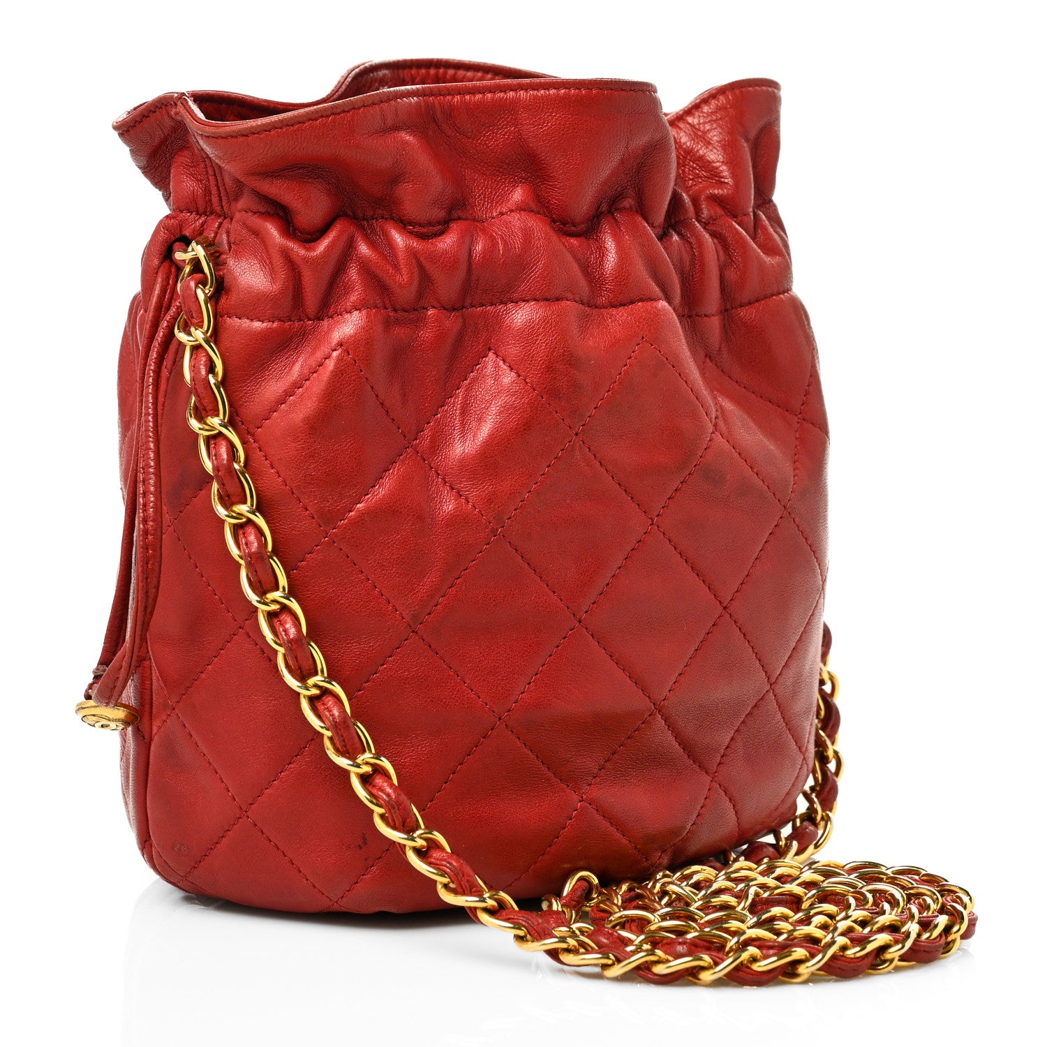Chanel Lambskin Quilted Mini Drawstring Bucket Bag Red 3 of 12