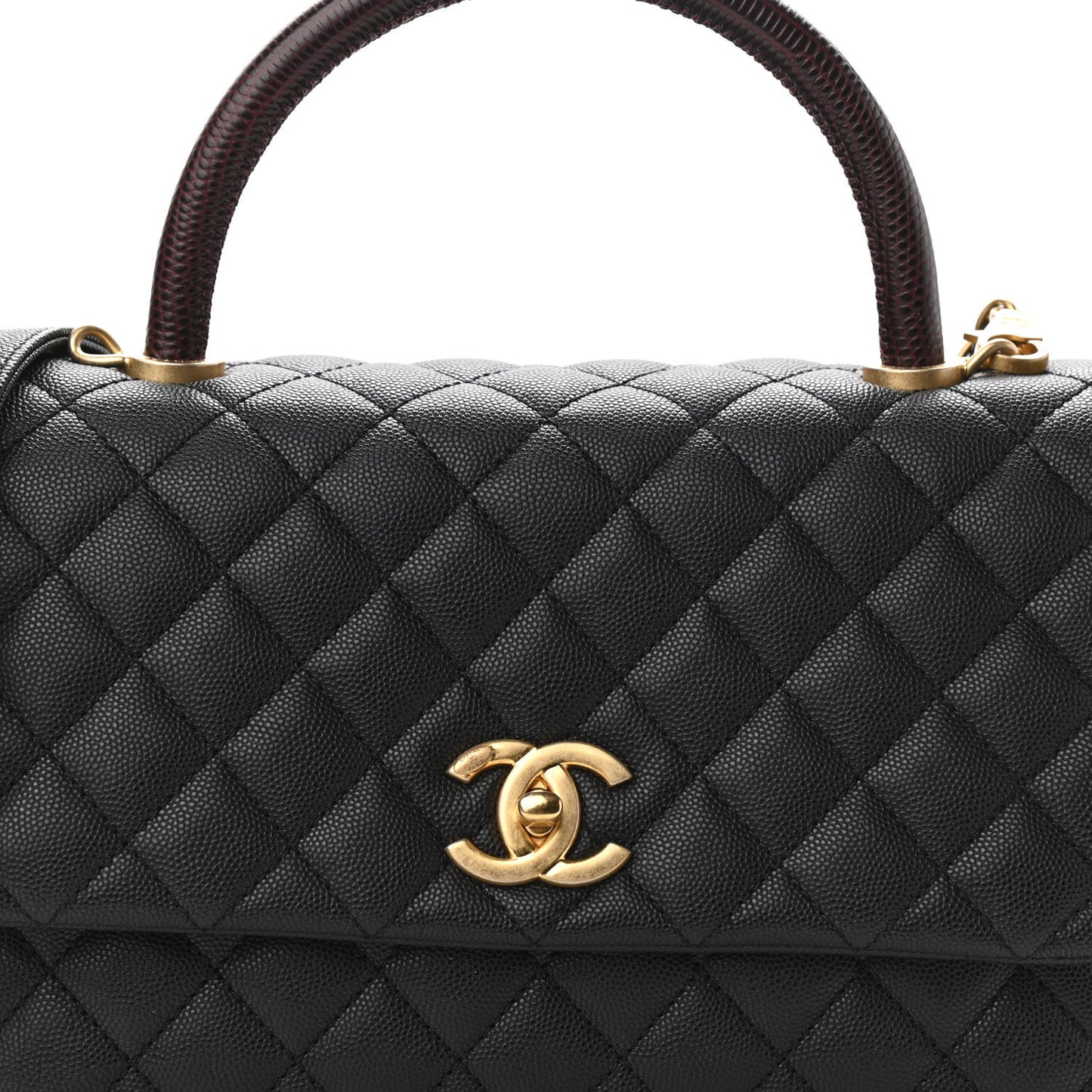 Caviar Lizard Embossed Quilted Small Coco Handle Flap Black