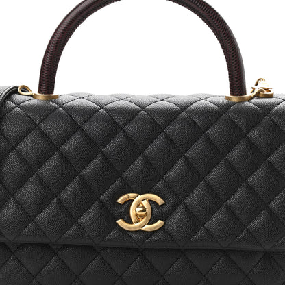Chanel Caviar Lizard Embossed Quilted Small Coco Handle Flap Black 10 of 11