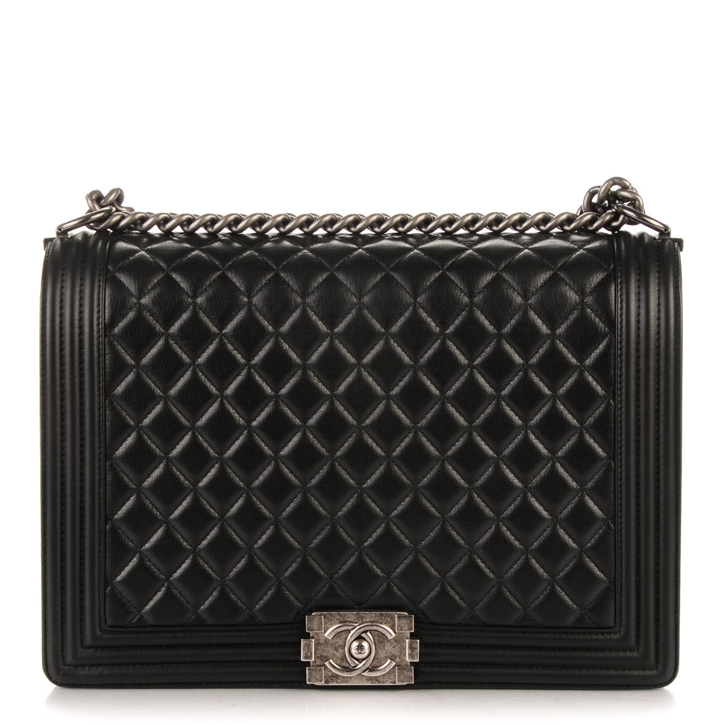 Calfskin Quilted Large Boy Flap Black