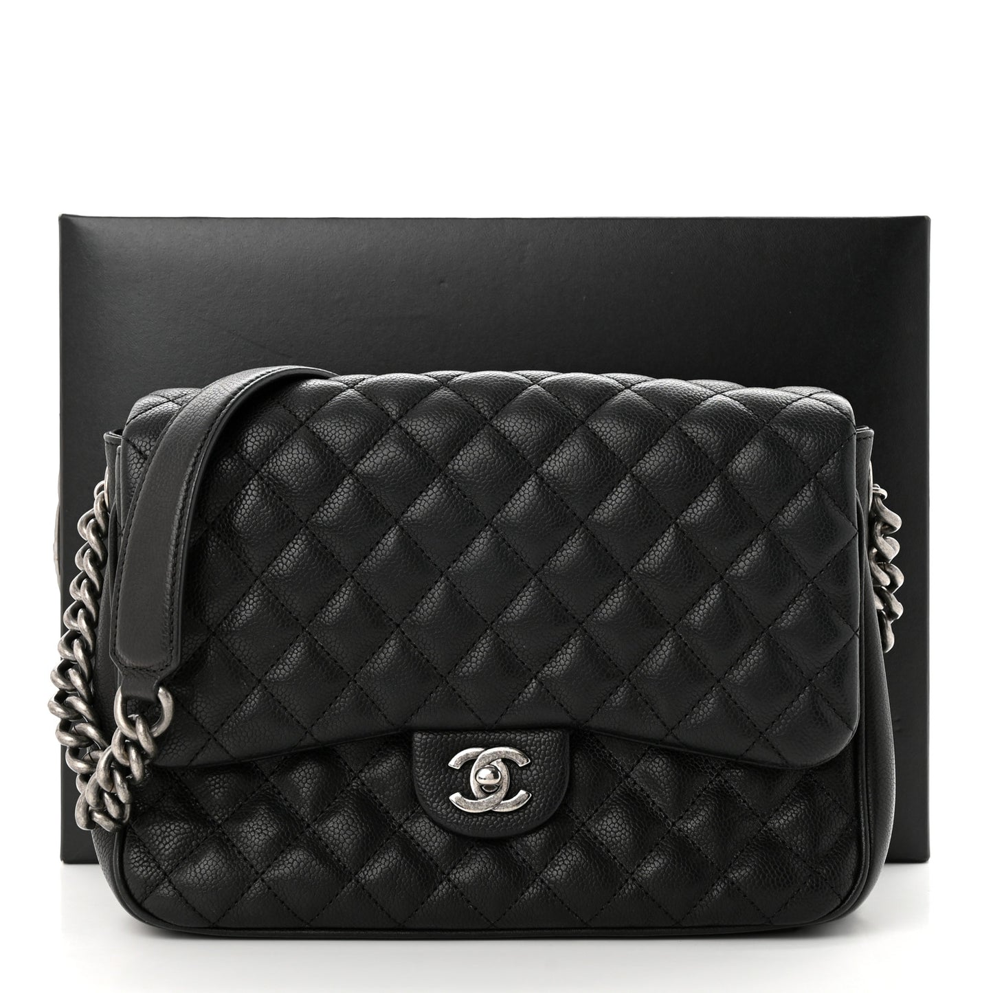 Caviar Quilted Medium Rock In Rome Single Flap Black