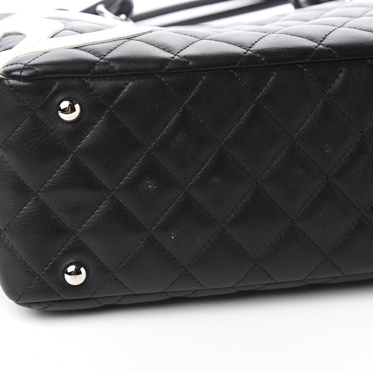 Calfskin Quilted Large Cambon Bowler Black White