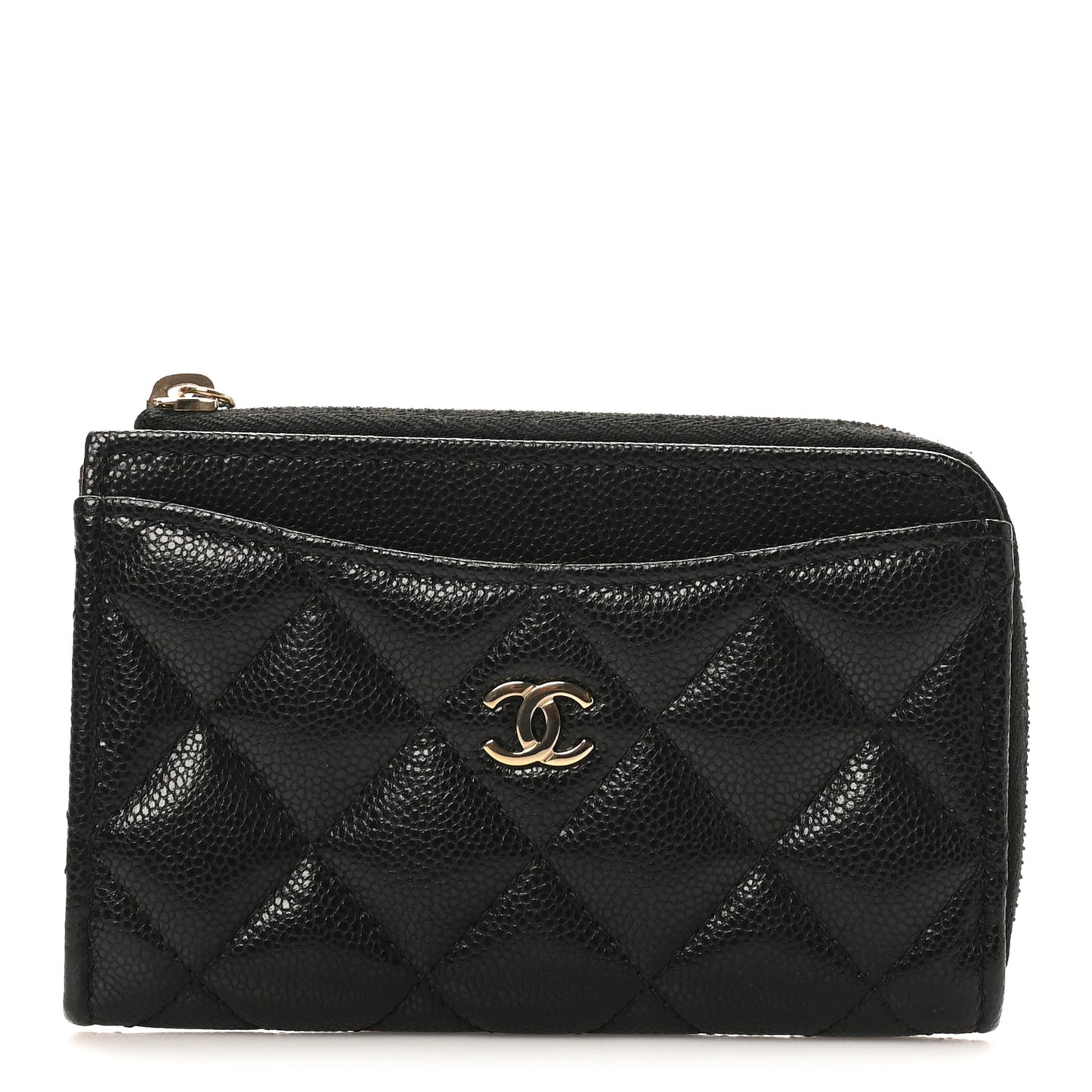 Caviar Quilted CC Zip Around Card Holder Black