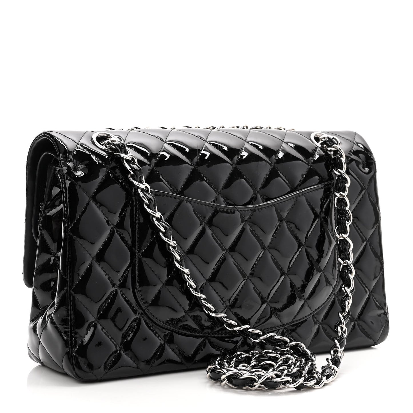 Patent Quilted Medium Double Flap Black