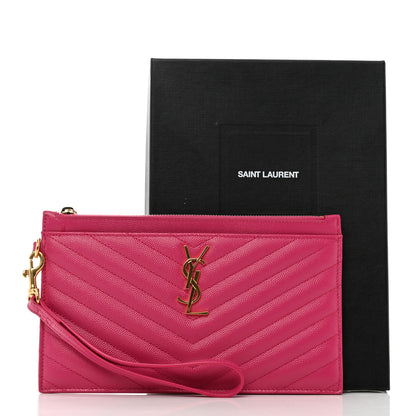 Saint Laurent Grain De Poudre Chevron Monogram Large Bill Pouch Fuxia 8 of 8