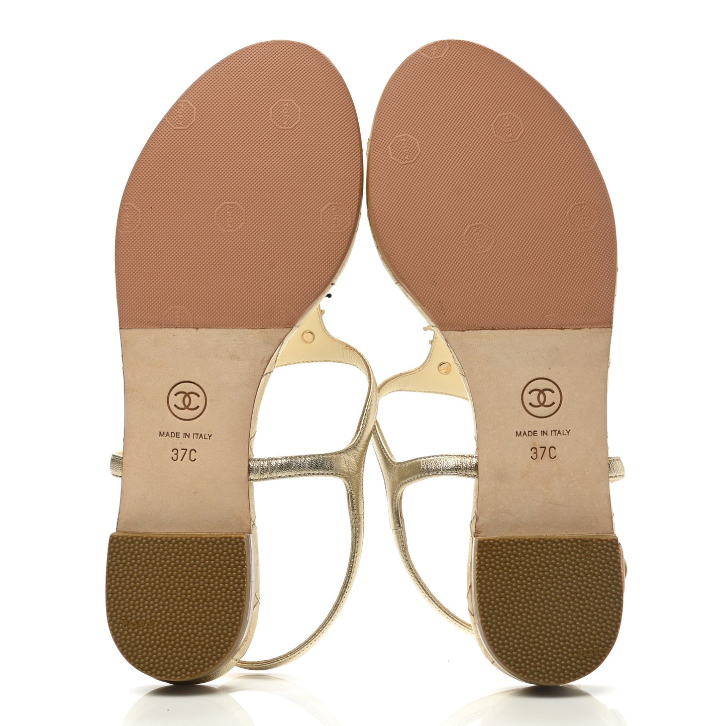 Metallized Lambskin Paris Dallas Quilted Star CC Thong Sandals 37 Light Gold