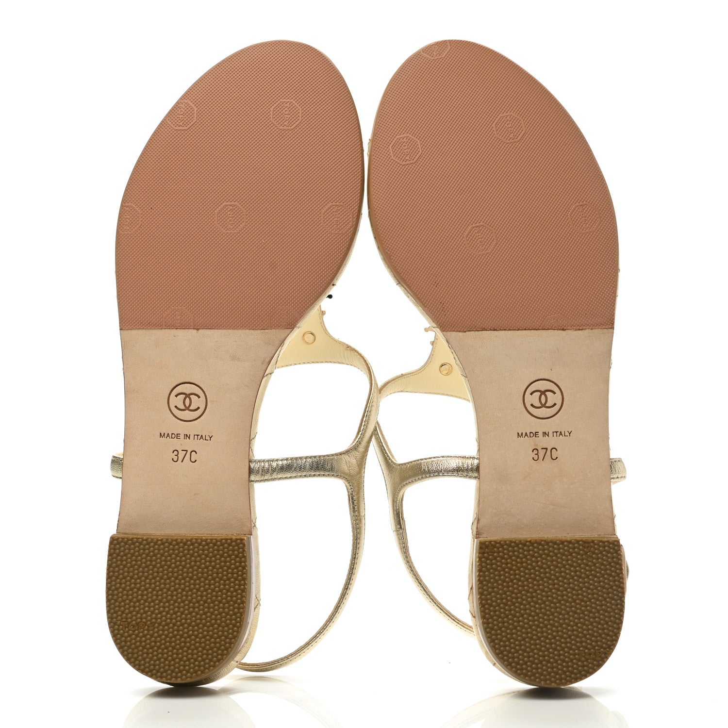 Chanel Metallized Lambskin Paris Dallas Quilted Star CC Thong Sandals 37 Light Gold 5 of 8